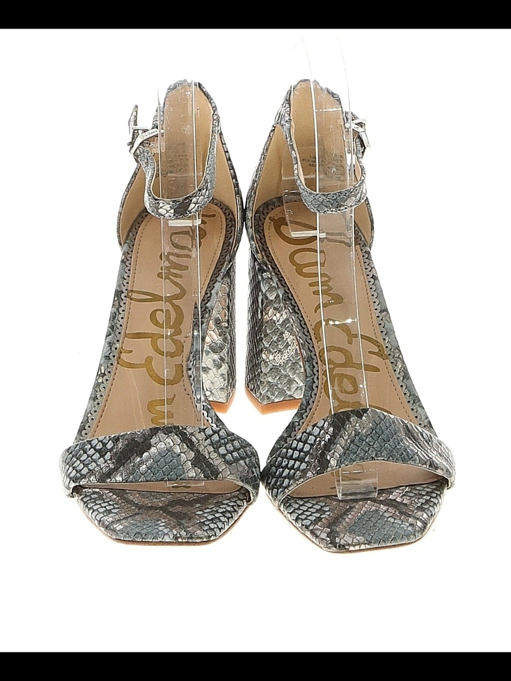 Sam Edelman Gray Snake-Print Block Heel Sandals